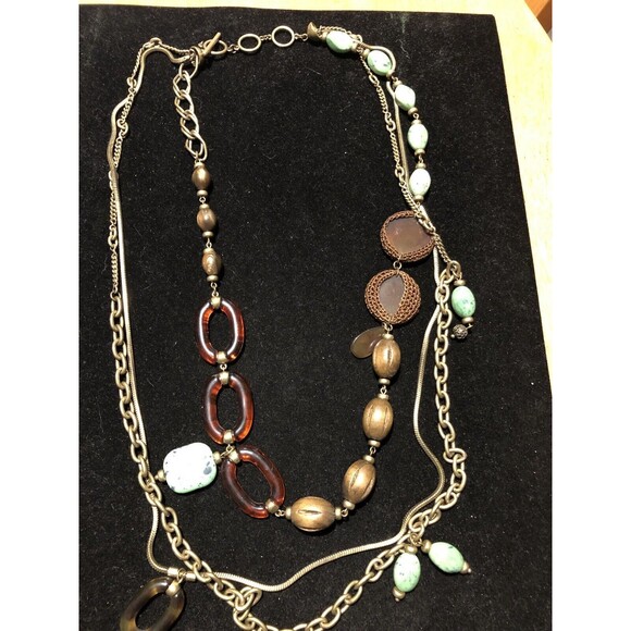 Vintage Liz Claiborne 3 Strand Faux Bead Gold Tone Chain Necklace 24”-30” - Picture 1 of 5